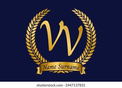 Initial letter V and V, VV monogram logo design with laurel wreath. Luxury golden calligraphy font.