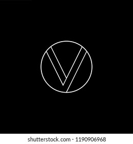 Initial letter V VV OV VO minimalist art monogram shape logo, white color on black background.