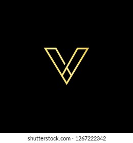 Initial letter V VV VX XV minimalist art logo, gold color on black background.