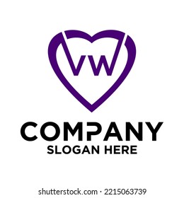 Initial letter v w in love shape logo vector design