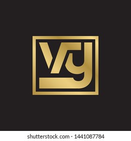 Initial letter v y linked lowercase logo design template elements. Gold letter Isolated on black  background. Suitable for business, consulting group company.