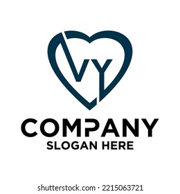 Initial letter v y in love shape logo vector design
