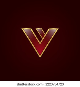 Initial letter V V V Y Y minimalist art logo, gold color on black background. Modern Minimal Black and Red gradient Letter VV Iconic Logo Design Using Letter V