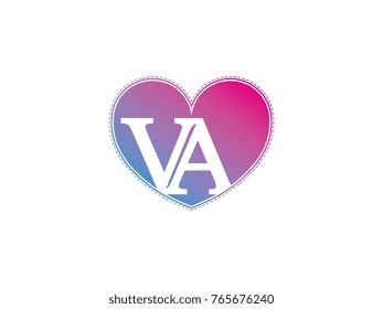 the initial letter VA in the heart symbol as a logo, sign and decoration