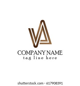 Initial letter VA linked design logo in brown color