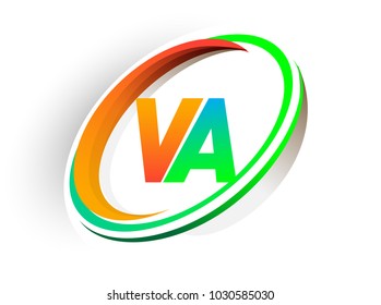 initial letter VA logotype company name colored orange and green circle and swoosh design, modern logo concept. vector logo for business and company identity.