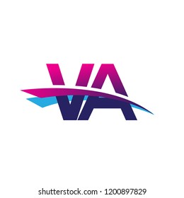 initial letter VA logotype company name colored blue and magenta swoosh design. vector logo for business and company