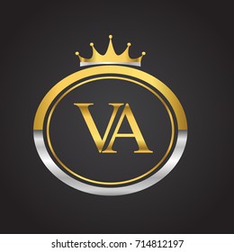 initial letter VA logotype company name with oval shape and crown, gold and silver color. vector logo for business and company identity.