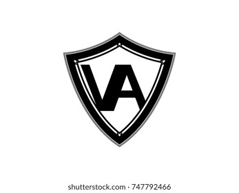 Initial letter VA shield logo black monogram vector illustration