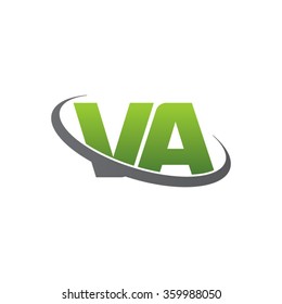 initial letter VA swoosh ring company logo green gray
