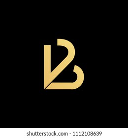 Initial letter VB BV LB BL minimalist art  logo, gold color on black background