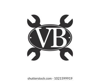 Initial letter VB logo automotive club with crossed wrench black