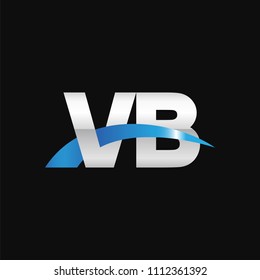 Initial letter VB, overlapping movement swoosh logo, metal silver blue color on black background