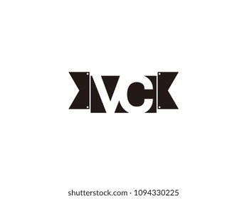Initial letter vc black ribbon logo design