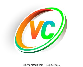 initial letter VC logotype company name colored orange and green circle and swoosh design, modern logo concept. vector logo for business and company identity.