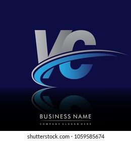 initial letter VC logotype company name colored blue and grey swoosh design. vector logo for business and company identity.