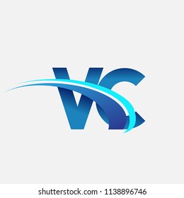 initial letter VC logotype company name colored blue and swoosh design. vector logo for business and company identity.