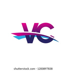 initial letter VC logotype company name colored blue and magenta swoosh design. vector logo for business and company