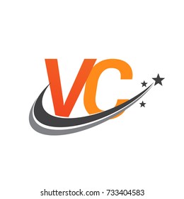 initial letter VC logotype company name colored orange and grey swoosh star design. vector logo for business and company identity.