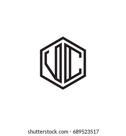 Initial letter VC, minimalist line art monogram hexagon logo, black color