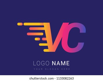 Initial Letter VC speed Logo Design template, logotype company name colored yellow, magenta and blue.for business and company identity.