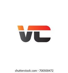 Letra inicial VC, logotipo de negrita de línea directa, color negro rojo de gradiente