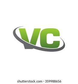 initial letter VC swoosh ring company logo green gray
