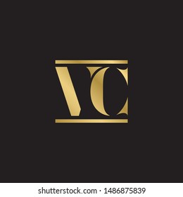 Initial letter vc with two lines uppercase modern logo design template elements. Gold letter Isolated on black  background. Suitable for business, consulting group company.