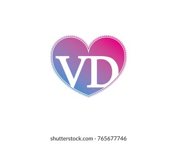 the initial letter VD in the heart symbol as a logo, sign and decoration