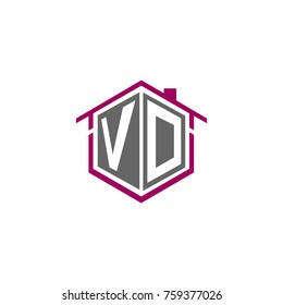 initial letter VD with house roof logo design