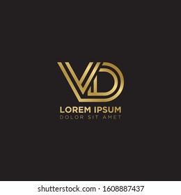 Initial Letter VD linked uppercase overlap modern gold logo vector design template. Suitable for business, consulting group company.