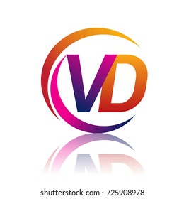 initial letter VD logotype company name orange and magenta color on circle and swoosh design. vector logo for business and company identity.