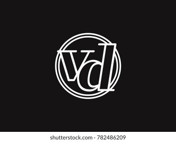 Initial letter vd lowercase outline inside the circle logo template white on black background