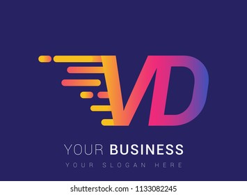 Initial Letter VD speed Logo Design template, logotype company name colored yellow, magenta and blue.for business and company identity.
