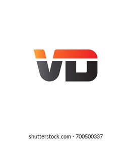 Initial letter VD, straight linked line bold logo, gradient fire red black colors