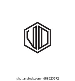 Initial letter VD, VO, minimalist line art monogram hexagon logo, black color