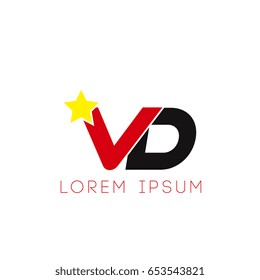 Initial letter vd yellow star logo red black