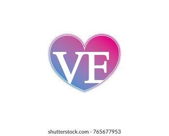 the initial letter VE in the heart symbol as a logo, sign and decoration
