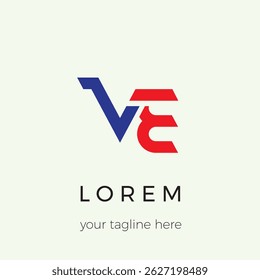 Initial Letter VE Logo Design Template Red and Blue Vector Illustration