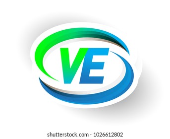 initial letter VE logotype company name coloured blue and green swoosh design, modern logo concept. vector logo for business and company identity.