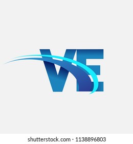 initial letter VE logotype company name colored blue and swoosh design. vector logo for business and company identity.