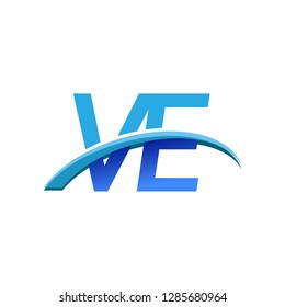 initial letter VE logotype company name colored blue and swoosh design. vector logo for business and company identity.