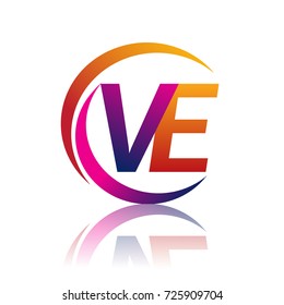 initial letter VE logotype company name orange and magenta color on circle and swoosh design. vector logo for business and company identity.