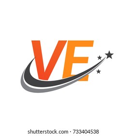 initial letter VE logotype company name colored orange and grey swoosh star design. vector logo for business and company identity.