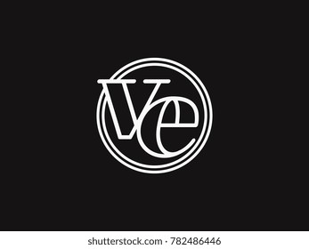 Initial letter ve lowercase outline inside the circle logo template white on black background