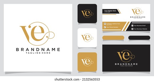 Initial letter VE luxury Logo design with business card design