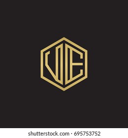 Initial letter VE, minimalist line art hexagon logo, gold color on black background