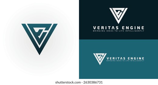 O logotipo dinâmico e inovador é perfeito para uma empresa moderna de desenvolvimento de software. O design apresenta uma forma triangular invertida em negrito com elementos geométricos que sutilmente criam letras VE.