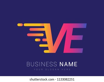 Initial Letter VE speed Logo Design template, logotype company name colored yellow, magenta and blue.for business and company identity.