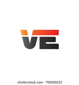 Initial letter VE, straight linked line bold logo, gradient fire red black colors